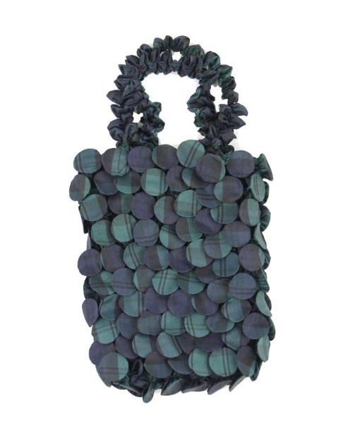 BIRTHDAY BAR(バースデイバー)の「HAM-12 Botan-Shibori Bag ボタンしぼりバッグ チェック柄 /エコバッグ(ハンドバッグ・レディース・グレー/ピンク/グリーン・フリー)」の8枚目の写真
