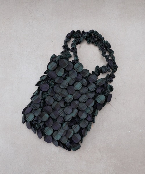 BIRTHDAY BAR(バースデイバー)の「HAM-12 Botan-Shibori Bag ボタンしぼりバッグ チェック柄 /エコバッグ(ハンドバッグ・レディース・グレー/ピンク/グリーン・フリー)」の20枚目の写真