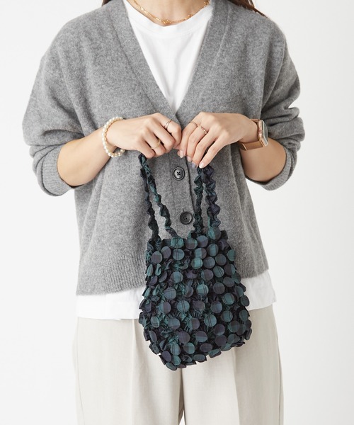 BIRTHDAY BAR(バースデイバー)の「HAM-12 Botan-Shibori Bag ボタンしぼりバッグ チェック柄 /エコバッグ(ハンドバッグ・レディース・グレー/ピンク/グリーン・フリー)」の17枚目の写真