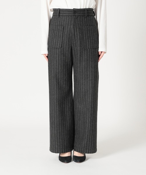 SLOBE IENA（スローブイエナ）の「ウールフラノストレートパンツ【手洗い可能/ウエストゴム】◆（その他パンツ・レディース・ブラック系その他/グレー系その他・36/38）」の4枚目の写真