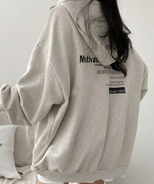 Dalfwin(ダールフィン)の「韓国ファッションMotivationプリントオーバーサイズフーディーパーカー(パーカー・レディース・ブラック/グレー/オートミール/ベージュ系その他/ブラック系その他/グレー系その他・FREE)」の6枚目の写真