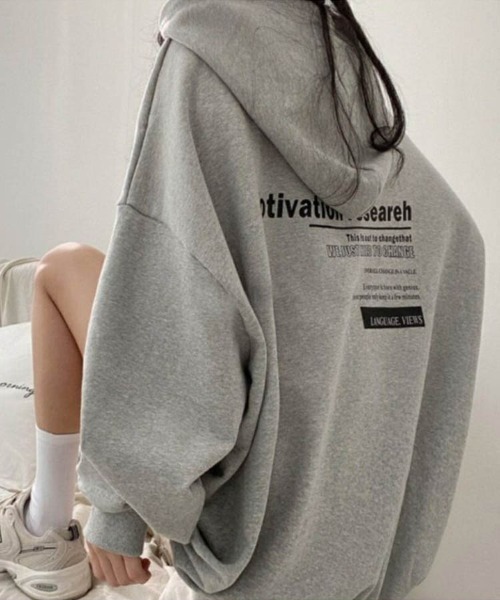 Dalfwin(ダールフィン)の「韓国ファッションMotivationプリントオーバーサイズフーディーパーカー(パーカー・レディース・ブラック/グレー/オートミール/ベージュ系その他/ブラック系その他/グレー系その他・FREE)」の11枚目の写真
