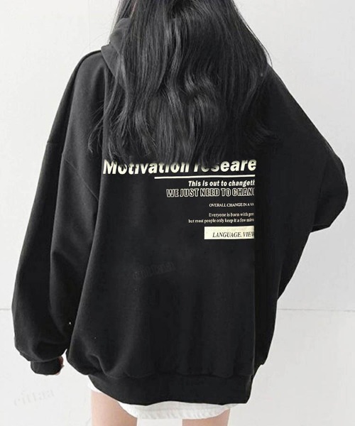 Dalfwin(ダールフィン)の「韓国ファッションMotivationプリントオーバーサイズフーディーパーカー(パーカー・レディース・ブラック/グレー/オートミール/ベージュ系その他/ブラック系その他/グレー系その他・FREE)」の19枚目の写真