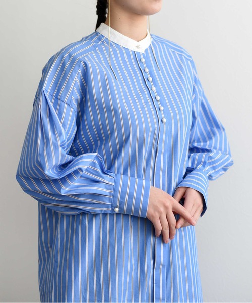 LHELBIE(レルビエ)の「ストライプボリュームシャツワンピ(シャツワンピース・レディース・オフホワイト/サックスブルー/ピンク・M)」の22枚目の写真