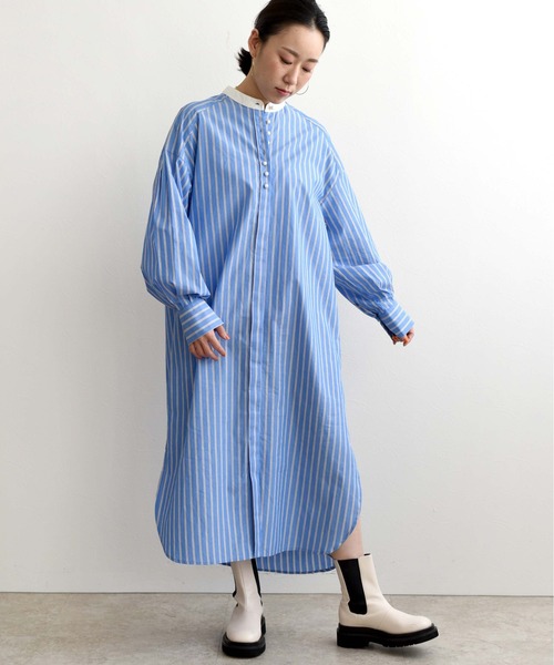 LHELBIE(レルビエ)の「ストライプボリュームシャツワンピ(シャツワンピース・レディース・オフホワイト/サックスブルー/ピンク・M)」の21枚目の写真
