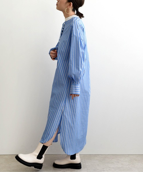 LHELBIE(レルビエ)の「ストライプボリュームシャツワンピ(シャツワンピース・レディース・オフホワイト/サックスブルー/ピンク・M)」の18枚目の写真