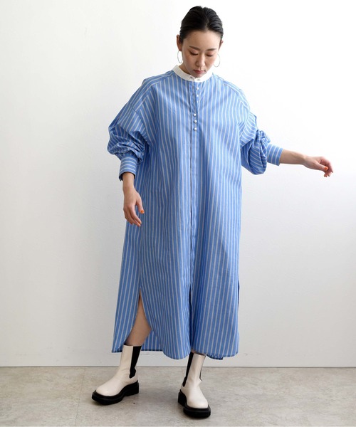 LHELBIE(レルビエ)の「ストライプボリュームシャツワンピ(シャツワンピース・レディース・オフホワイト/サックスブルー/ピンク・M)」の17枚目の写真