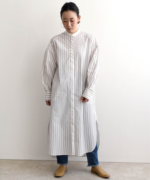 LHELBIE(レルビエ)の「ストライプボリュームシャツワンピ(シャツワンピース・レディース・オフホワイト/サックスブルー/ピンク・M)」の6枚目の写真
