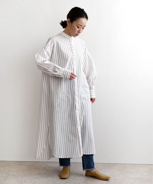 LHELBIE(レルビエ)の「ストライプボリュームシャツワンピ(シャツワンピース・レディース・オフホワイト/サックスブルー/ピンク・M)」の5枚目の写真