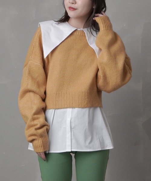 SPINNS（スピンズ）の「【2WAY仕様】ショートニットカーディガン（カーディガン/ボレロ・レディース・サーモンピンク/イエロー/ブルー/ダークグリーン/ブラック・ONESIZE）」の4枚目の写真