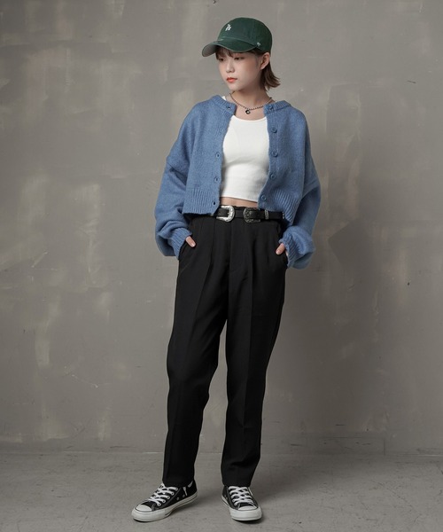 SPINNS（スピンズ）の「【2WAY仕様】ショートニットカーディガン（カーディガン/ボレロ・レディース・サーモンピンク/イエロー/ブルー/ダークグリーン/ブラック・ONESIZE）」の12枚目の写真