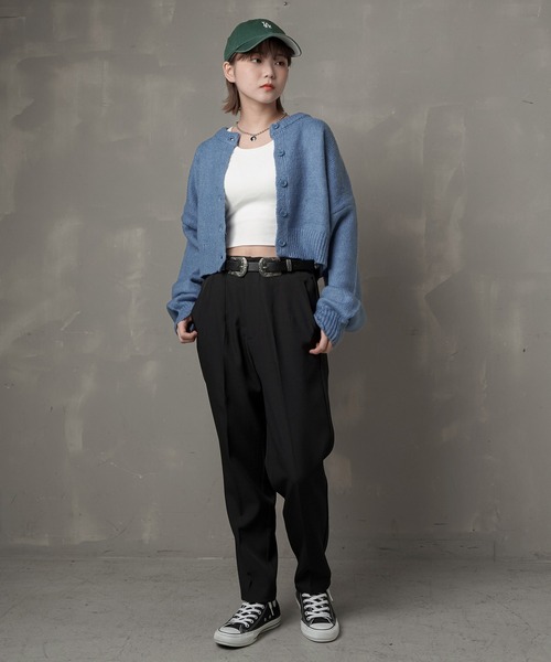 SPINNS（スピンズ）の「【2WAY仕様】ショートニットカーディガン（カーディガン/ボレロ・レディース・サーモンピンク/イエロー/ブルー/ダークグリーン/ブラック・ONESIZE）」の13枚目の写真