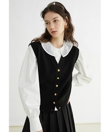【Fano Studios】Small gold button V-neck vest FC22S015