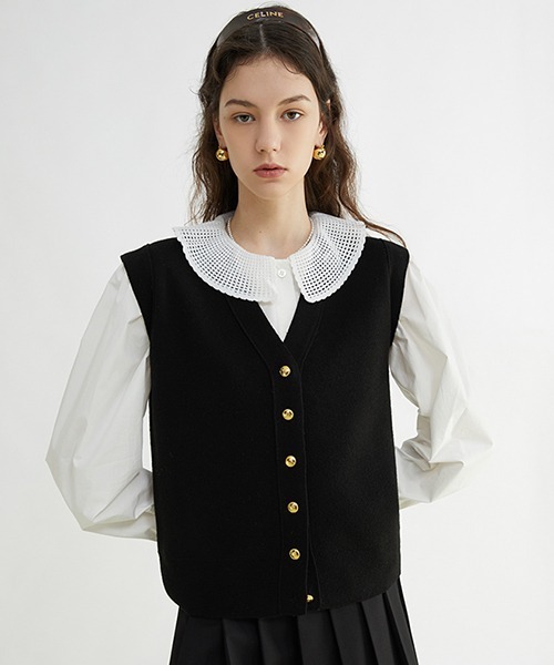 Fano Studios(ファノ ストゥディオズ)の「【Fano Studios】Small gold button V-neck vest FC22S015(ベスト・レディース・ブラック・M/S/L)」の5枚目の写真