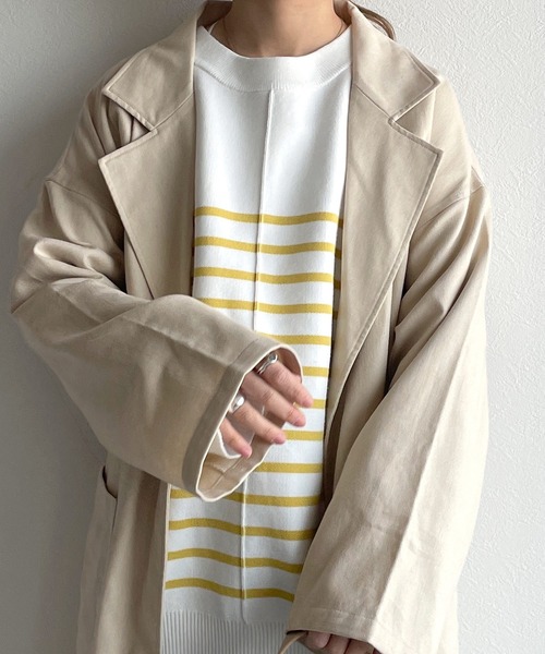 w closet（ダブルクローゼット）の「ベルト付きガウンコート（トレンチコート・レディース・グレイッシュベージュ/ライトベージュ・FREE）」の3枚目の写真