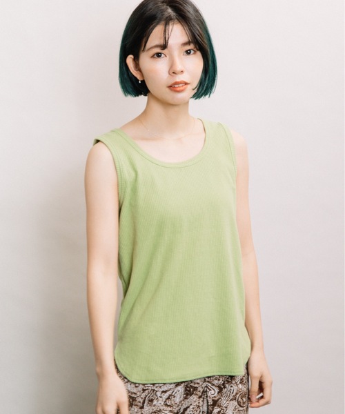 refinedworks（リファインドワークス）の「針抜きテレコ両面タンク（タンクトップ・レディース・ブラック/ブラウン/オフホワイト/ブルー/ライトグリーン系・FREE）」の4枚目の写真