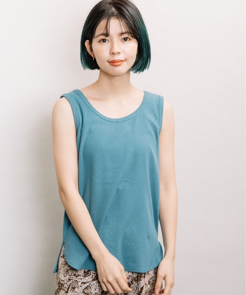 refinedworks（リファインドワークス）の「針抜きテレコ両面タンク（タンクトップ・レディース・ブラック/ブラウン/オフホワイト/ブルー/ライトグリーン系・FREE）」の5枚目の写真