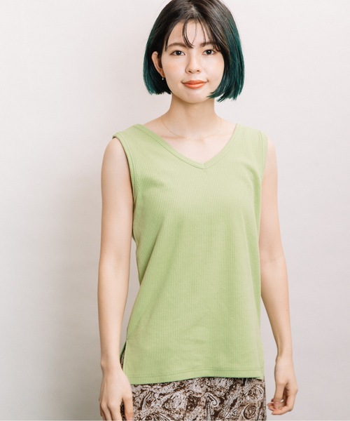 refinedworks（リファインドワークス）の「針抜きテレコ両面タンク（タンクトップ・レディース・ブラック/ブラウン/オフホワイト/ブルー/ライトグリーン系・FREE）」の10枚目の写真