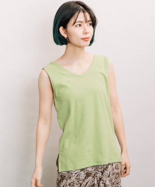 refinedworks（リファインドワークス）の「針抜きテレコ両面タンク（タンクトップ・レディース・ブラック/ブラウン/オフホワイト/ブルー/ライトグリーン系・FREE）」の11枚目の写真