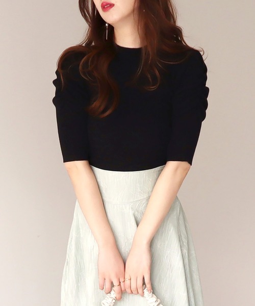 ROYAL PARTY（ロイヤルパーティー）の「【洗えるニット】プチハイネック半袖ニットトップス（ニット/セーター・レディース・ブラック/ベージュ/オフホワイト/ピンク/マルチ・FREE）」の3枚目の写真