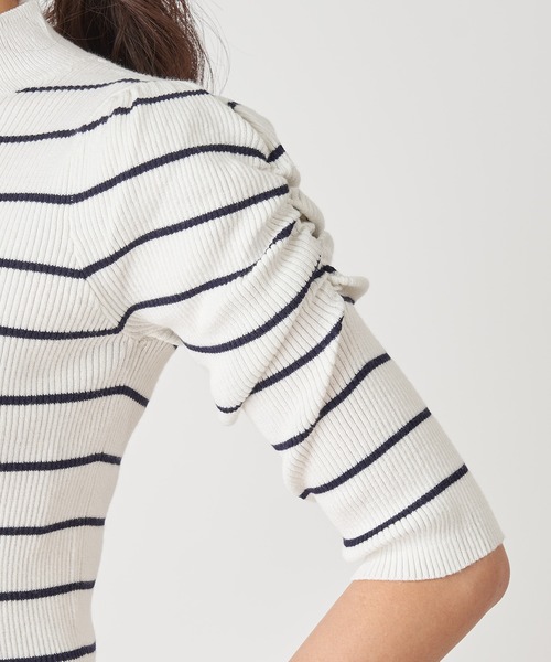 ROYAL PARTY（ロイヤルパーティー）の「【洗えるニット】プチハイネック半袖ニットトップス（ニット/セーター・レディース・ブラック/ベージュ/オフホワイト/ピンク/マルチ・FREE）」の10枚目の写真