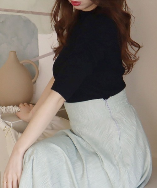 ROYAL PARTY（ロイヤルパーティー）の「【洗えるニット】プチハイネック半袖ニットトップス（ニット/セーター・レディース・ブラック/ベージュ/オフホワイト/ピンク/マルチ・FREE）」の6枚目の写真