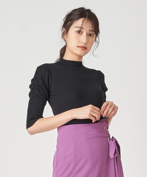 ROYAL PARTY（ロイヤルパーティー）の「【洗えるニット】プチハイネック半袖ニットトップス（ニット/セーター・レディース・ブラック/ベージュ/オフホワイト/ピンク/マルチ・FREE）」の20枚目の写真