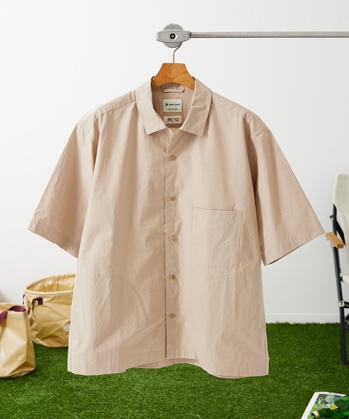Snow Peak（スノーピーク）の「【Snow Peak/スノーピーク×JS】別注 焚 ライトリップストップ 半袖シャツ（シャツ/ブラウス・メンズ・ベージュ/クリアブラック・MEDIUM/LARGE）」の2枚目の写真