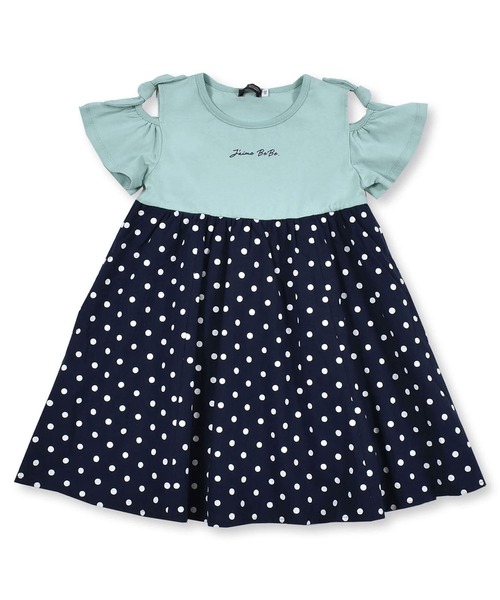 Bebe 肩開きリボンドット切り替えワンピース 80 150cm ワンピース Bebe ベベ のファッション通販 Zozotown