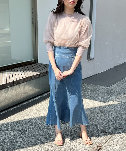 one way（ワンウェイ）の「チュールレイヤード6分袖トップス（Tシャツ/カットソー・レディース・ホワイト/ライトグレー/ブラック/ライトピンク・FREE）」の6枚目の写真