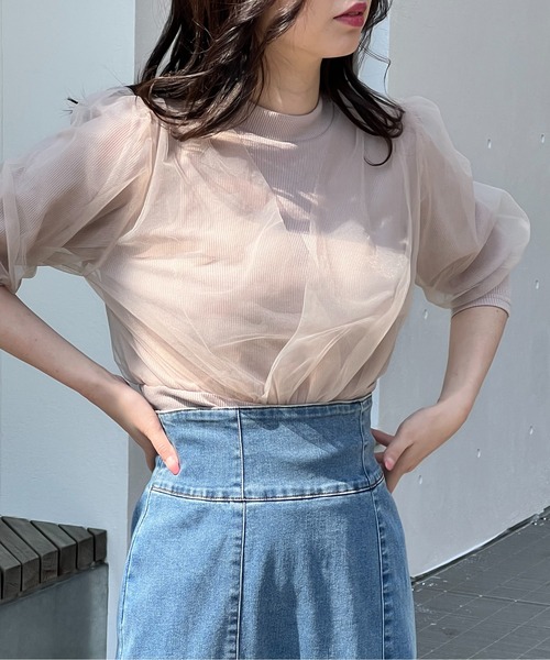 one way（ワンウェイ）の「チュールレイヤード6分袖トップス（Tシャツ/カットソー・レディース・ホワイト/ライトグレー/ブラック/ライトピンク・FREE）」の17枚目の写真