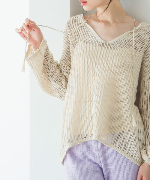 B:MING by BEAMS（ビーミングバイビームス）の「B:MING by BEAMS / オーガニックコットン 透かしニット プルオーバー 22SS（ニット/セーター・レディース・アイボリー/ブラウン/ベージュ・ONE SIZE）」の10枚目の写真