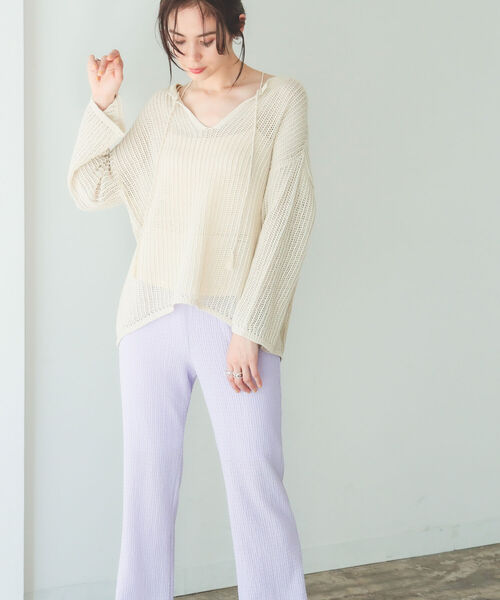 B:MING by BEAMS（ビーミングバイビームス）の「B:MING by BEAMS / オーガニックコットン 透かしニット プルオーバー 22SS（ニット/セーター・レディース・アイボリー/ブラウン/ベージュ・ONE SIZE）」の12枚目の写真