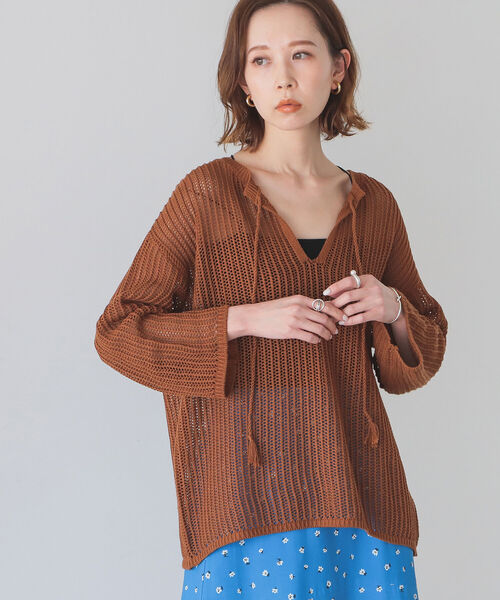 B:MING by BEAMS（ビーミングバイビームス）の「B:MING by BEAMS / オーガニックコットン 透かしニット プルオーバー 22SS（ニット/セーター・レディース・アイボリー/ブラウン/ベージュ・ONE SIZE）」の4枚目の写真