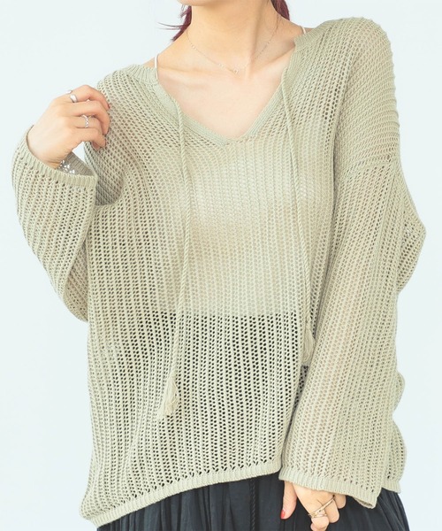 B:MING by BEAMS（ビーミングバイビームス）の「B:MING by BEAMS / オーガニックコットン 透かしニット プルオーバー 22SS（ニット/セーター・レディース・アイボリー/ブラウン/ベージュ・ONE SIZE）」の3枚目の写真