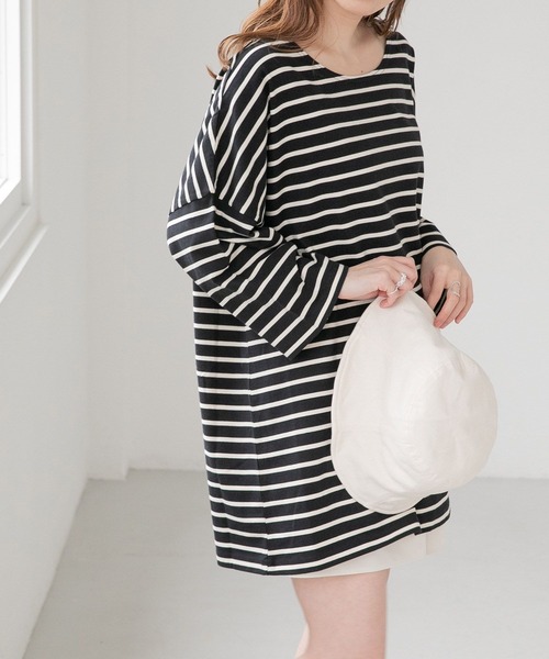 Heather（ヘザー）の「ボーダーT（7分袖）　281541（Tシャツ/カットソー・レディース・ホワイト系その他/ブラック系その他/ピンク系その他・FREE）」の2枚目の写真