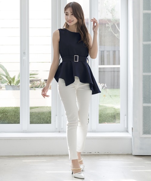 Julia Boutique（ジュリアブティック）の「ウエストマークイレヘムトップス/22075（Tシャツ/カットソー・レディース・グリーン/ブラック/ネイビー・ONE）」の9枚目の写真