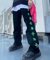 SUPPLIER | 【SUPPLIER/サプライヤー】BONE EMBROIDERY DENIM/蛍光カラー ステッチ ロゴ デニム パンツ ジーンズ(デニムパンツ)