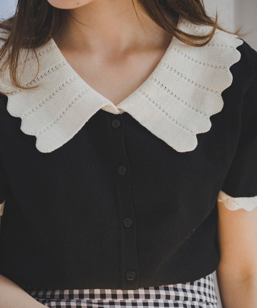 FREE'S MART（フリーズマート）の「【WEB限定】◇襟付き半袖コンパクトニット（ニット/セーター・レディース・ホワイト/ブラック・FREE）」の5枚目の写真