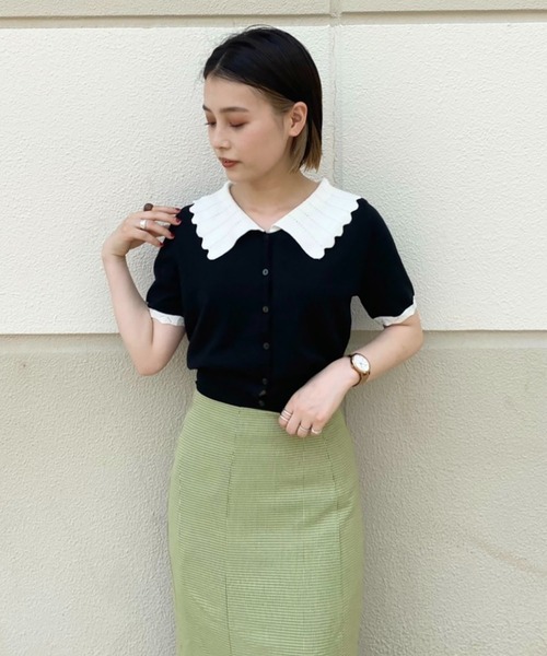 FREE'S MART（フリーズマート）の「【WEB限定】◇襟付き半袖コンパクトニット（ニット/セーター・レディース・ホワイト/ブラック・FREE）」の10枚目の写真