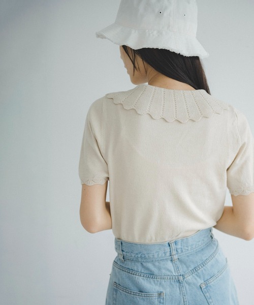 FREE'S MART（フリーズマート）の「【WEB限定】◇襟付き半袖コンパクトニット（ニット/セーター・レディース・ホワイト/ブラック・FREE）」の6枚目の写真