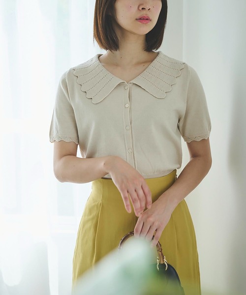 FREE'S MART（フリーズマート）の「【WEB限定】◇襟付き半袖コンパクトニット（ニット/セーター・レディース・ホワイト/ブラック・FREE）」の21枚目の写真