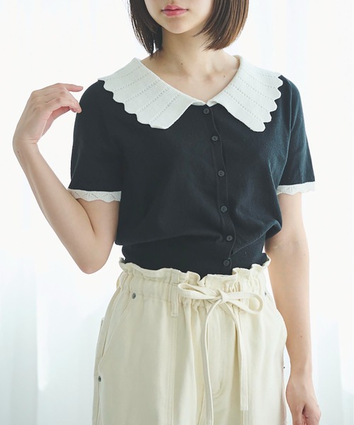 FREE'S MART（フリーズマート）の「【WEB限定】◇襟付き半袖コンパクトニット（ニット/セーター・レディース・ホワイト/ブラック・FREE）」の13枚目の写真