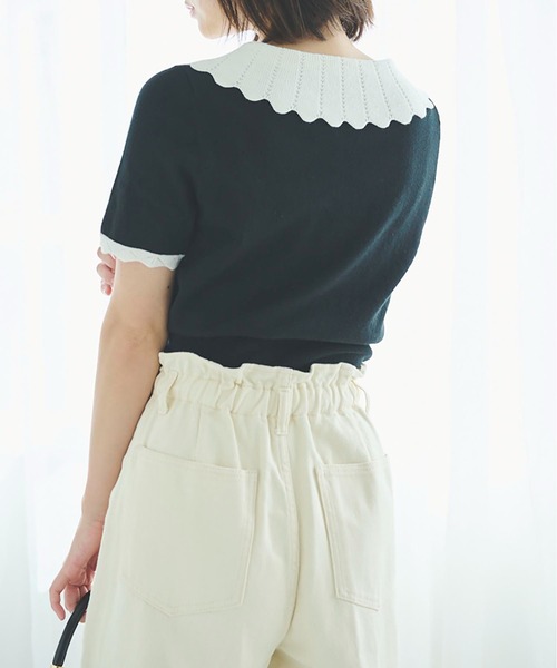 FREE'S MART（フリーズマート）の「【WEB限定】◇襟付き半袖コンパクトニット（ニット/セーター・レディース・ホワイト/ブラック・FREE）」の14枚目の写真