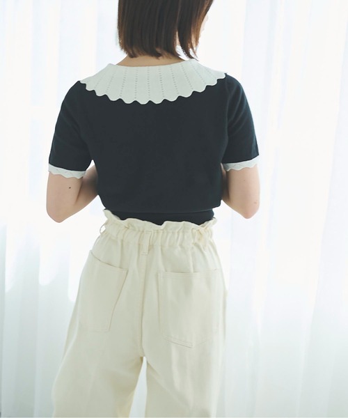 FREE'S MART（フリーズマート）の「【WEB限定】◇襟付き半袖コンパクトニット（ニット/セーター・レディース・ホワイト/ブラック・FREE）」の15枚目の写真