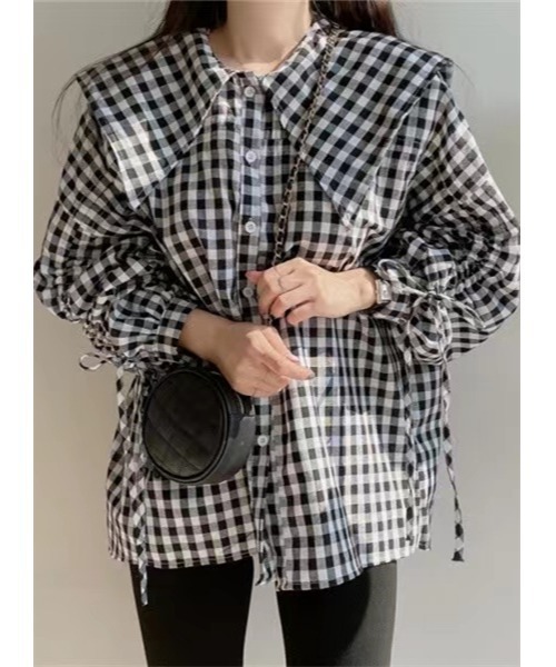 Dream garden(ドリームガーデン)の「ギンガムチェックシャツ(シャツ/ブラウス・レディース・レッド/ブラック・M/S/L/XL)」の6枚目の写真