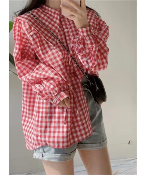 Dream garden(ドリームガーデン)の「ギンガムチェックシャツ(シャツ/ブラウス・レディース・レッド/ブラック・M/S/L/XL)」の18枚目の写真