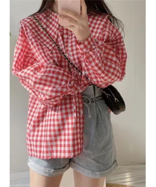Dream garden(ドリームガーデン)の「ギンガムチェックシャツ(シャツ/ブラウス・レディース・レッド/ブラック・M/S/L/XL)」の15枚目の写真