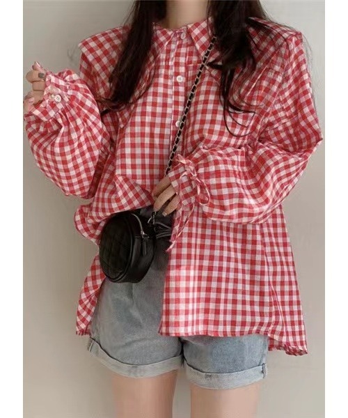 Dream garden(ドリームガーデン)の「ギンガムチェックシャツ(シャツ/ブラウス・レディース・レッド/ブラック・M/S/L/XL)」の16枚目の写真