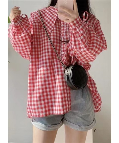 Dream garden(ドリームガーデン)の「ギンガムチェックシャツ(シャツ/ブラウス・レディース・レッド/ブラック・M/S/L/XL)」の13枚目の写真